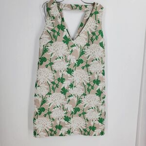 PAROSH womens S gray with 3D floral print V neckline dress